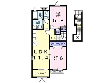 花輪線 東大館駅 徒歩13分 2階建 築15年(2LDK/2階)の間取り写真