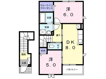 グランデール(2DK/2階)の間取り写真