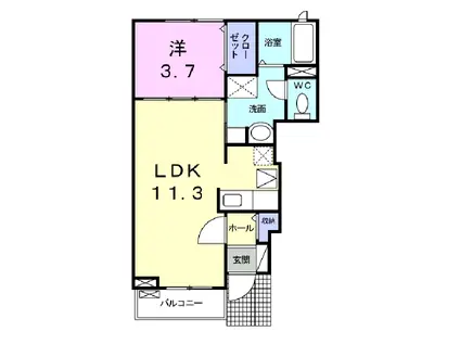 メゾン かつまた 北棟(1LDK/1階)の間取り写真