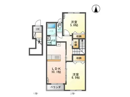 ラトゥールⅢ(2LDK/2階)の間取り写真