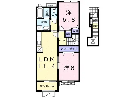 ランドルフⅠ(2LDK/2階)の間取り写真