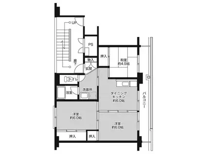 ビレッジハウス羽後1号棟(3DK/4階)の間取り写真