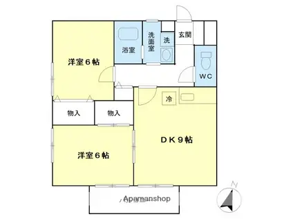 シャトル(2DK/1階)の間取り写真