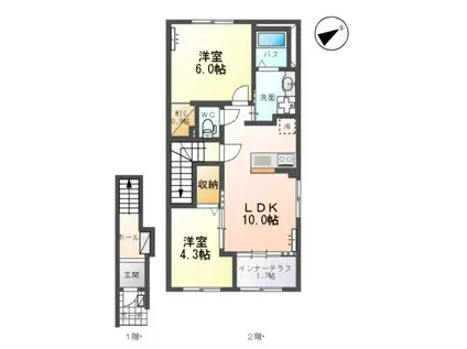 ルミエールⅡ(2LDK/2階)の間取り写真