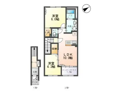 ルミエールⅡ(2LDK/2階)の間取り写真
