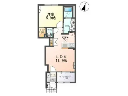 グランディールヒルズ(1LDK/1階)の間取り写真