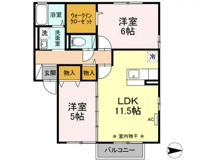 ドミール三和(2LDK/2階)の間取り写真