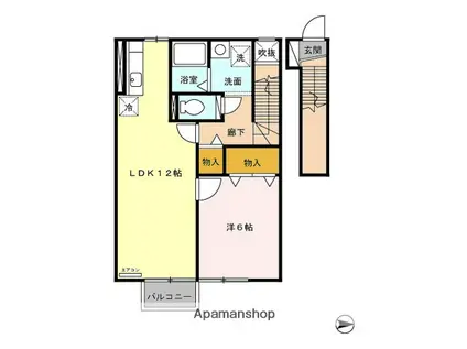 シャインパークカガヤB(1LDK/2階)の間取り写真