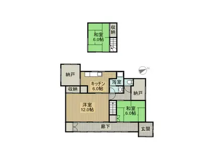 五能線 能代駅 徒歩25分 2階建 築57年(3SDK)の間取り写真