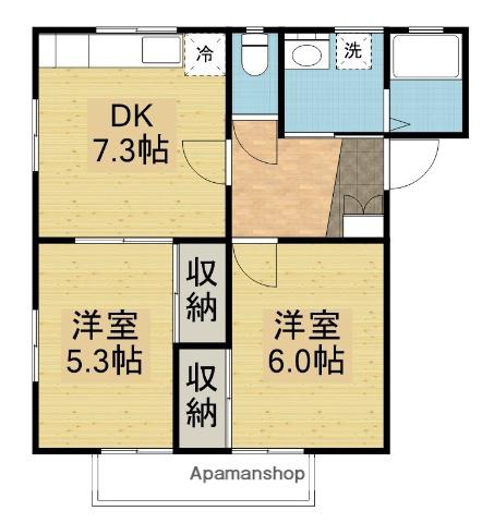 ルミエールA(2DK/1階)の間取り写真