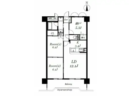 スカイレジデンシア山王(2SLDK/9階)の間取り写真