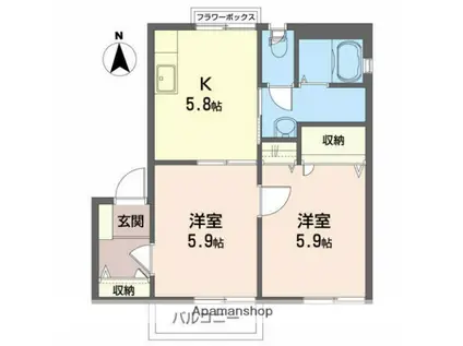 グランソレイユA(2K/2階)の間取り写真