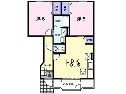 パルパレスB(2LDK/1階)の間取り写真