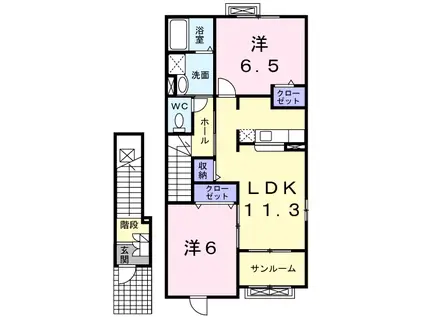 グランデ・フィオーレⅡB(2LDK/2階)の間取り写真
