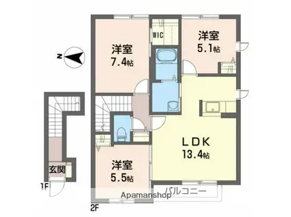 ルーラル山崎C(3LDK/2階)の間取り写真