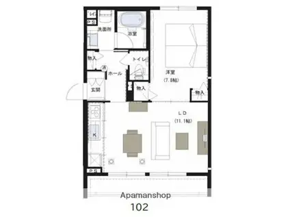 メゾンカルテット桜町(1LDK/1階)の間取り写真