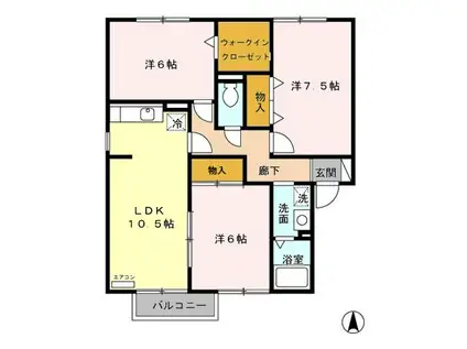 ロイヤルパレス将軍野 A(2DK/2階)の間取り写真