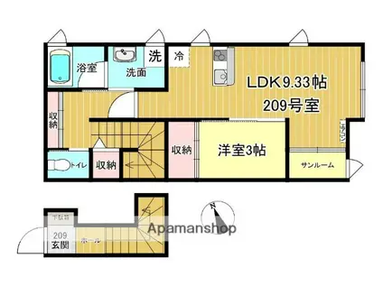 CASAFRENTERICOOMACHI(1LDK/2階)の間取り写真
