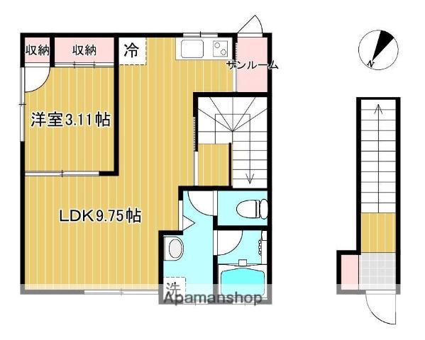 ヴィレッジ仁井田B(1LDK/2階)の間取り写真