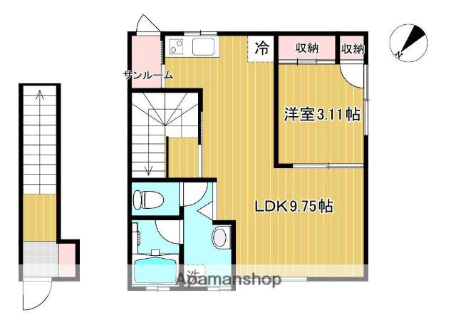 ヴィレッジ仁井田B(1LDK/2階)の間取り写真