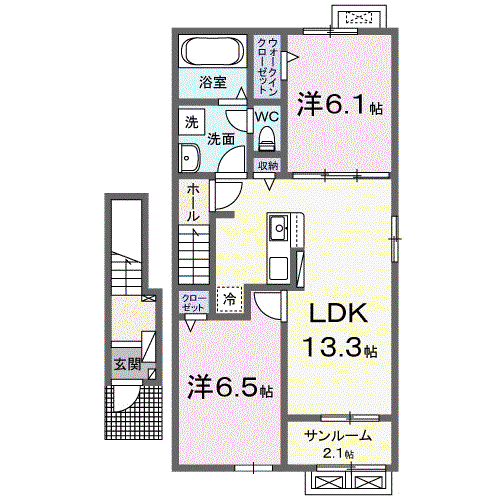 アクアヒルズⅡ(2LDK/2階)の間取り写真
