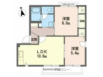 ヴァンセンヌ広面A(2LDK/2階)の間取り写真