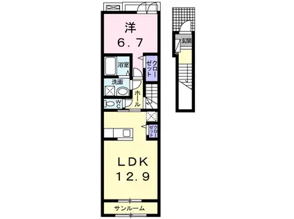 サンライズ プレイス(1LDK/2階)の間取り写真