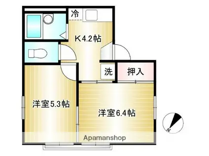 フレグランス緑丘 B(2K/2階)の間取り写真