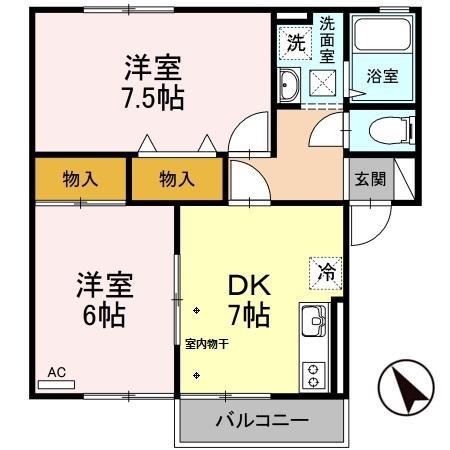 セジュール大住Ⅰ(2DK/2階)の間取り写真