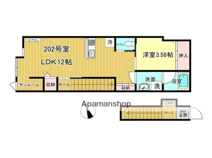 CASAFRENTERICOOMACHI(1LDK/2階)の間取り写真