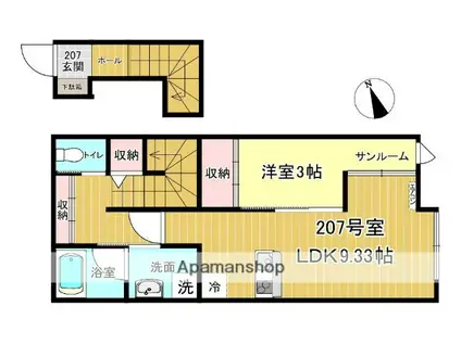 CASAFRENTERICOOMACHI(1LDK/2階)の間取り写真