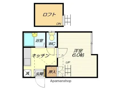 奥羽本線 山形駅 バス乗車時間:12分 飯田バス停で下車 徒歩7分 2階建 築33年(1K/1階)の間取り写真