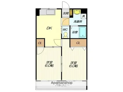 ライフステージ丸の内B棟(2DK/1階)の間取り写真