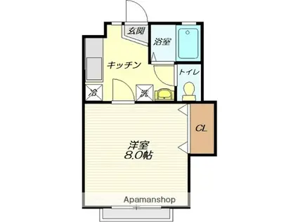 ラムセスA UNI(1K/2階)の間取り写真