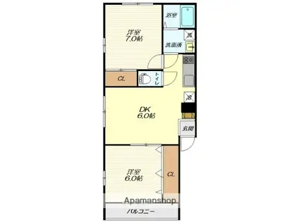 セレスト小白川(2DK/2階)の間取り写真