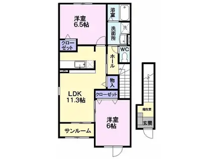 ル・クラージュ1(2LDK/2階)の間取り写真