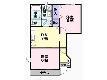 カーサオリエント(2DK/1階)の間取り写真