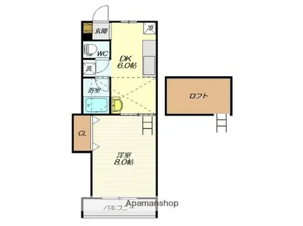 コーポ三ツ柏(1DK/2階)の間取り写真