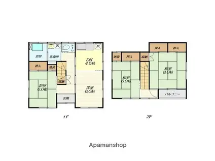 奥羽本線 山形駅 バス乗車時間:8分 南高前バス停で下車 徒歩7分 2階建 築38年(4DK)の間取り写真