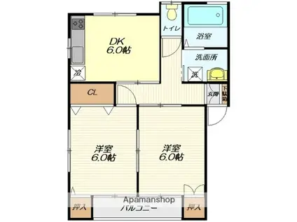 丸好コーポ天童(2DK/1階)の間取り写真