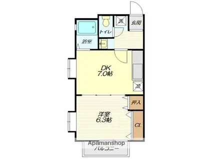 シャルムプリンセス東棟(1DK/1階)の間取り写真