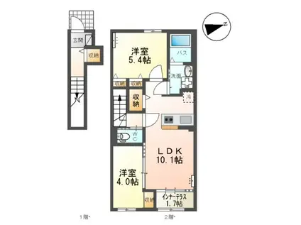 メゾン ドュ サンテ B棟(2LDK/2階)の間取り写真