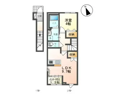 山形市双月町1丁目アパート(1LDK/2階)の間取り写真