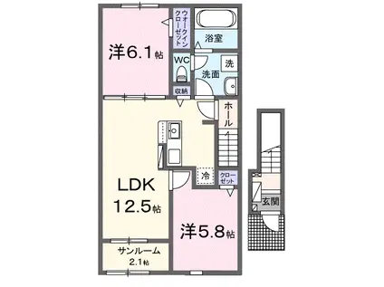 ハピネス落合B(2LDK/2階)の間取り写真