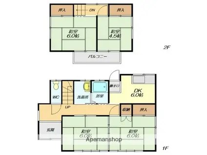 奥羽本線 山形駅 バス乗車時間:7分 青田バス停で下車 徒歩7分 2階建 築33年(4DK)の間取り写真