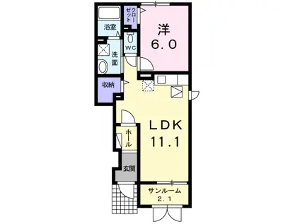 パレス西稲荷(1LDK/1階)の間取り写真