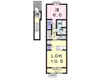 シルナージュ(1LDK/2階)の間取り写真