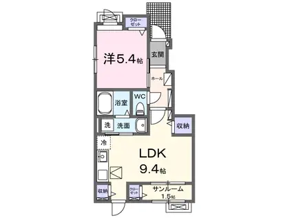 アンジェリックI(1LDK/1階)の間取り写真