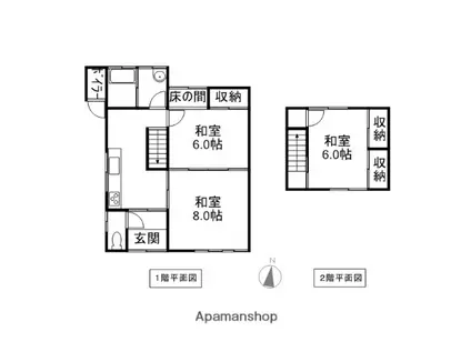 山形県鶴岡市 2階建 築42年(3K)の間取り写真