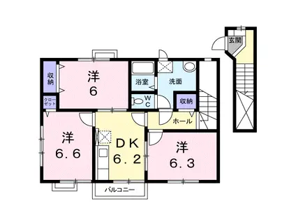 タウンホーム A棟(3DK/2階)の間取り写真